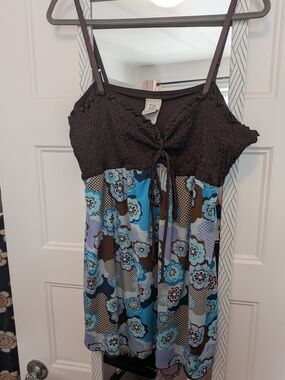 Vintage 725 Original Brown/Blue /Lilac Floral Smocked Top